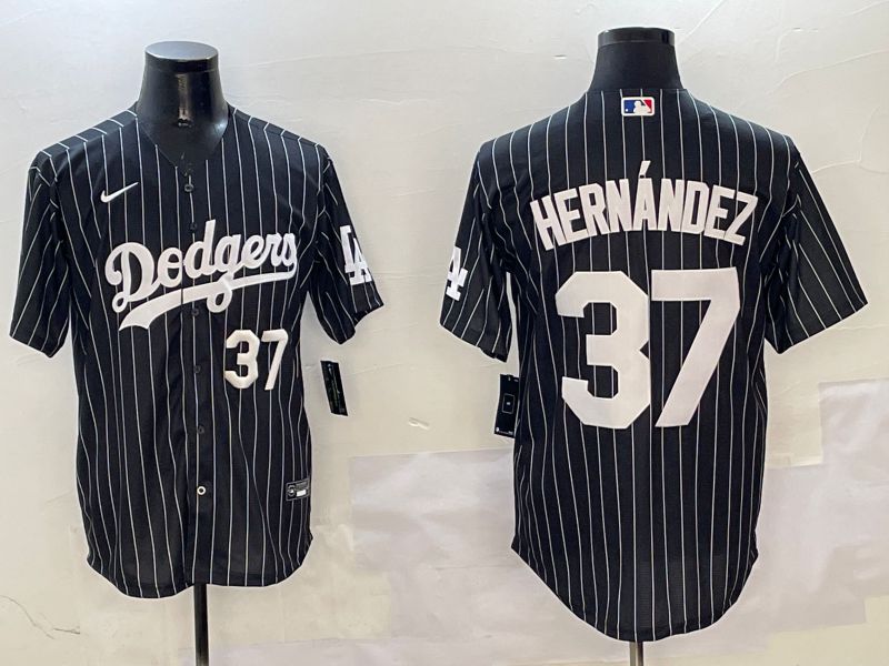 Men Los Angeles Dodgers #37 Hernandez Black Stripe Jointly Name 2025 Nike MLB Jersey style 9->los angeles dodgers->MLB Jersey
